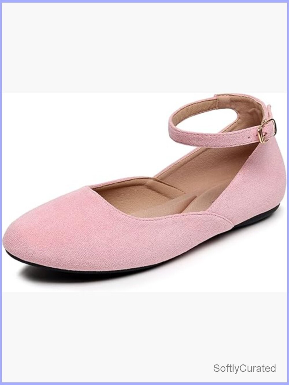 Women's Suede Ankle Strap Flats with Adjustable Buckle, Lightweight